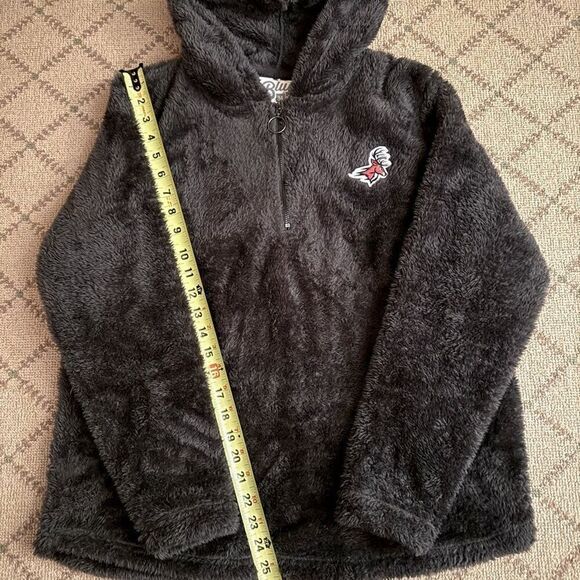 Blue 84 Fairfield Stags gray hooded teddy bear fleece 1/4 zip pullover L - Picture 3 of 10